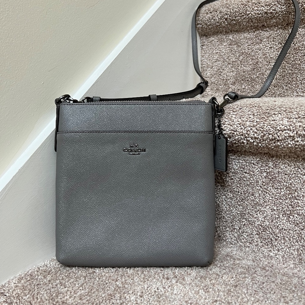 Coach Kitt Messenger Crossbody File Bag, grey leather
